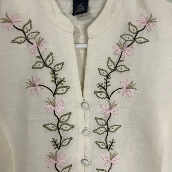 Ann Taylor Embroidered Floral Linen Silk Sleeveless Blouse Size 10 Womens - Picture 3 of 7